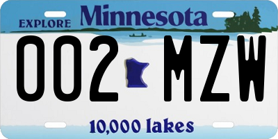 MN license plate 002MZW