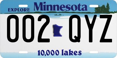MN license plate 002QYZ