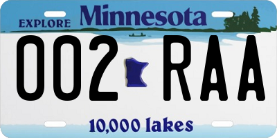 MN license plate 002RAA