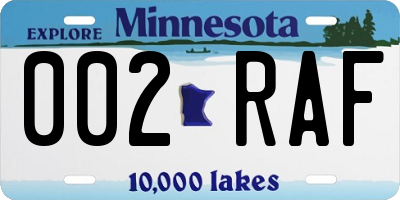 MN license plate 002RAF