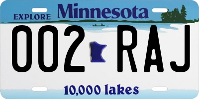 MN license plate 002RAJ