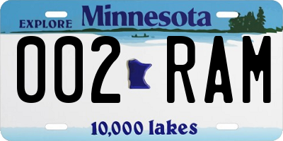 MN license plate 002RAM