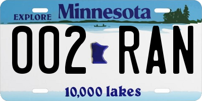 MN license plate 002RAN