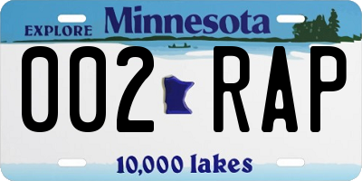 MN license plate 002RAP