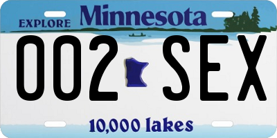 MN license plate 002SEX
