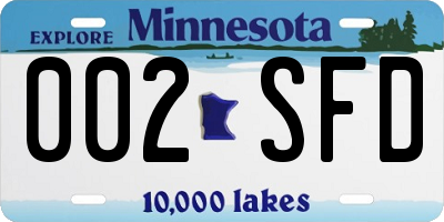 MN license plate 002SFD