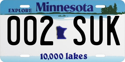 MN license plate 002SUK