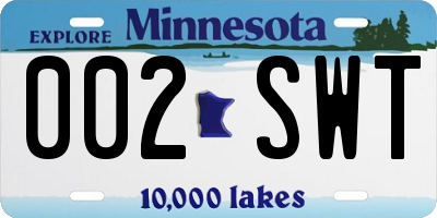 MN license plate 002SWT