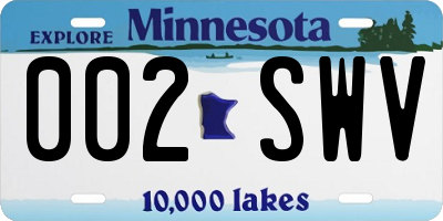 MN license plate 002SWV
