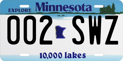 MN license plate 002SWZ