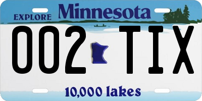 MN license plate 002TIX