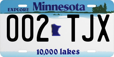 MN license plate 002TJX