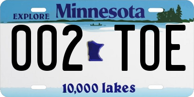 MN license plate 002TOE