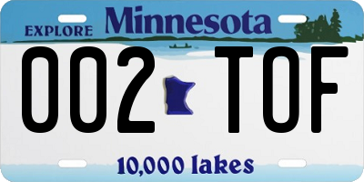 MN license plate 002TOF