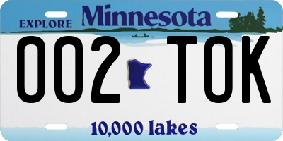 MN license plate 002TOK