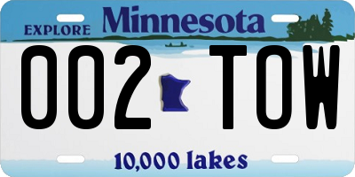 MN license plate 002TOW