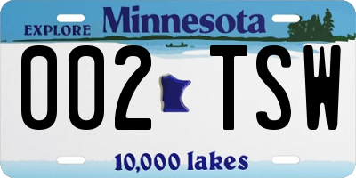 MN license plate 002TSW