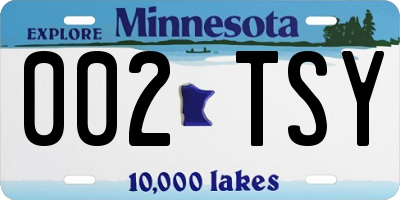 MN license plate 002TSY