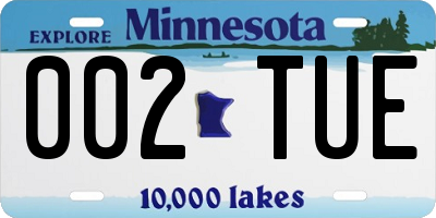 MN license plate 002TUE