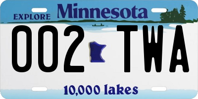 MN license plate 002TWA