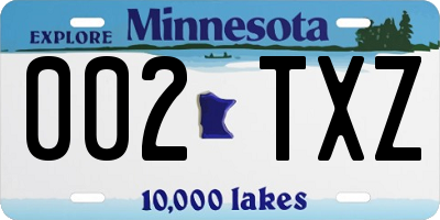 MN license plate 002TXZ