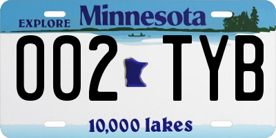 MN license plate 002TYB