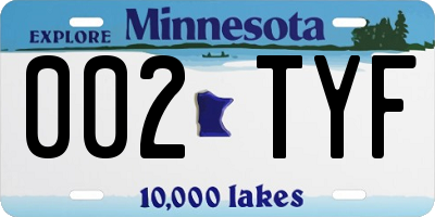 MN license plate 002TYF