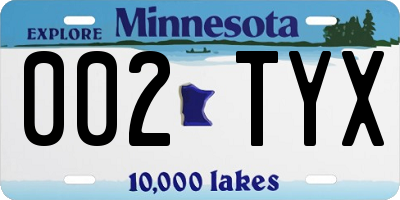 MN license plate 002TYX