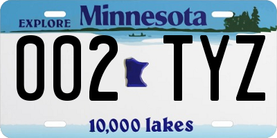 MN license plate 002TYZ