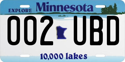MN license plate 002UBD