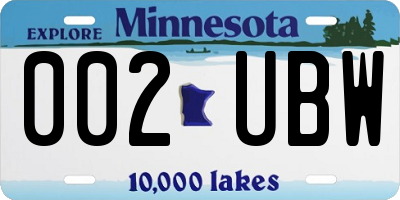 MN license plate 002UBW