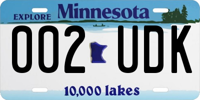 MN license plate 002UDK