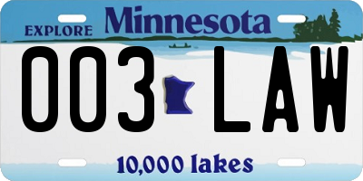 MN license plate 003LAW