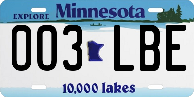 MN license plate 003LBE