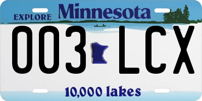 MN license plate 003LCX