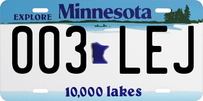 MN license plate 003LEJ
