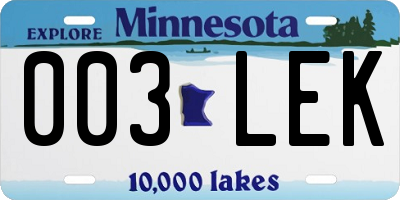 MN license plate 003LEK