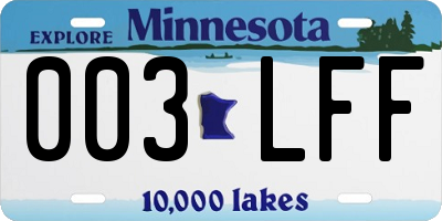 MN license plate 003LFF