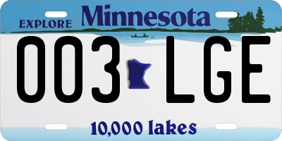 MN license plate 003LGE