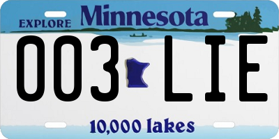 MN license plate 003LIE