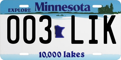 MN license plate 003LIK