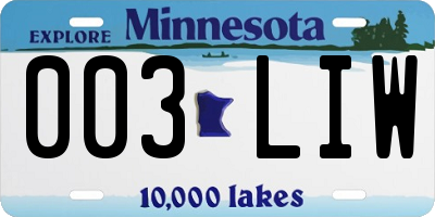 MN license plate 003LIW