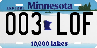 MN license plate 003LOF