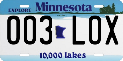 MN license plate 003LOX