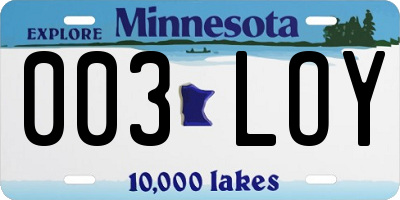 MN license plate 003LOY