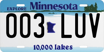 MN license plate 003LUV