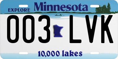 MN license plate 003LVK
