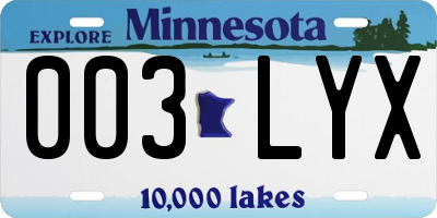 MN license plate 003LYX