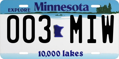 MN license plate 003MIW