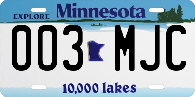 MN license plate 003MJC